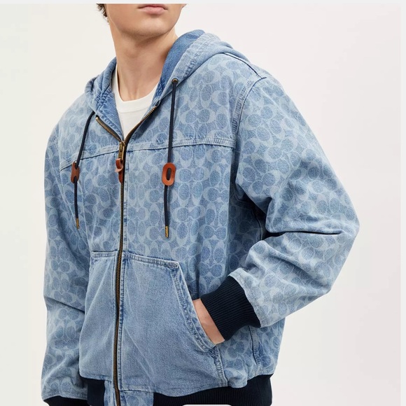 Coach Signature Denim Hooded Zip Up Jacket - Picture 4 of 10